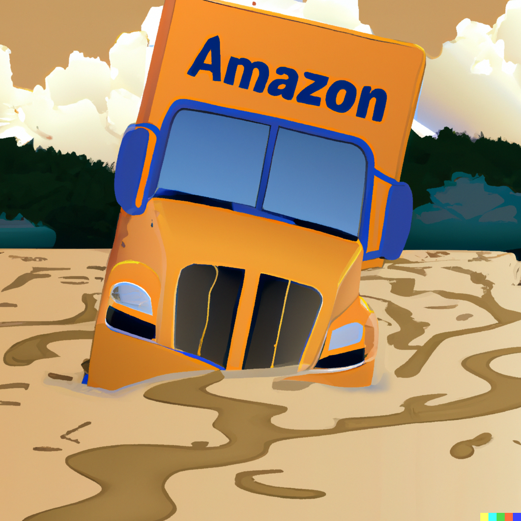 Amazon delivery truck stuck in quicksand